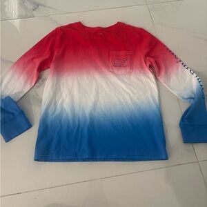 Vineyard Vines Girls Gradient Long Sleeve - Red, White, Blue, Size S (7-8)